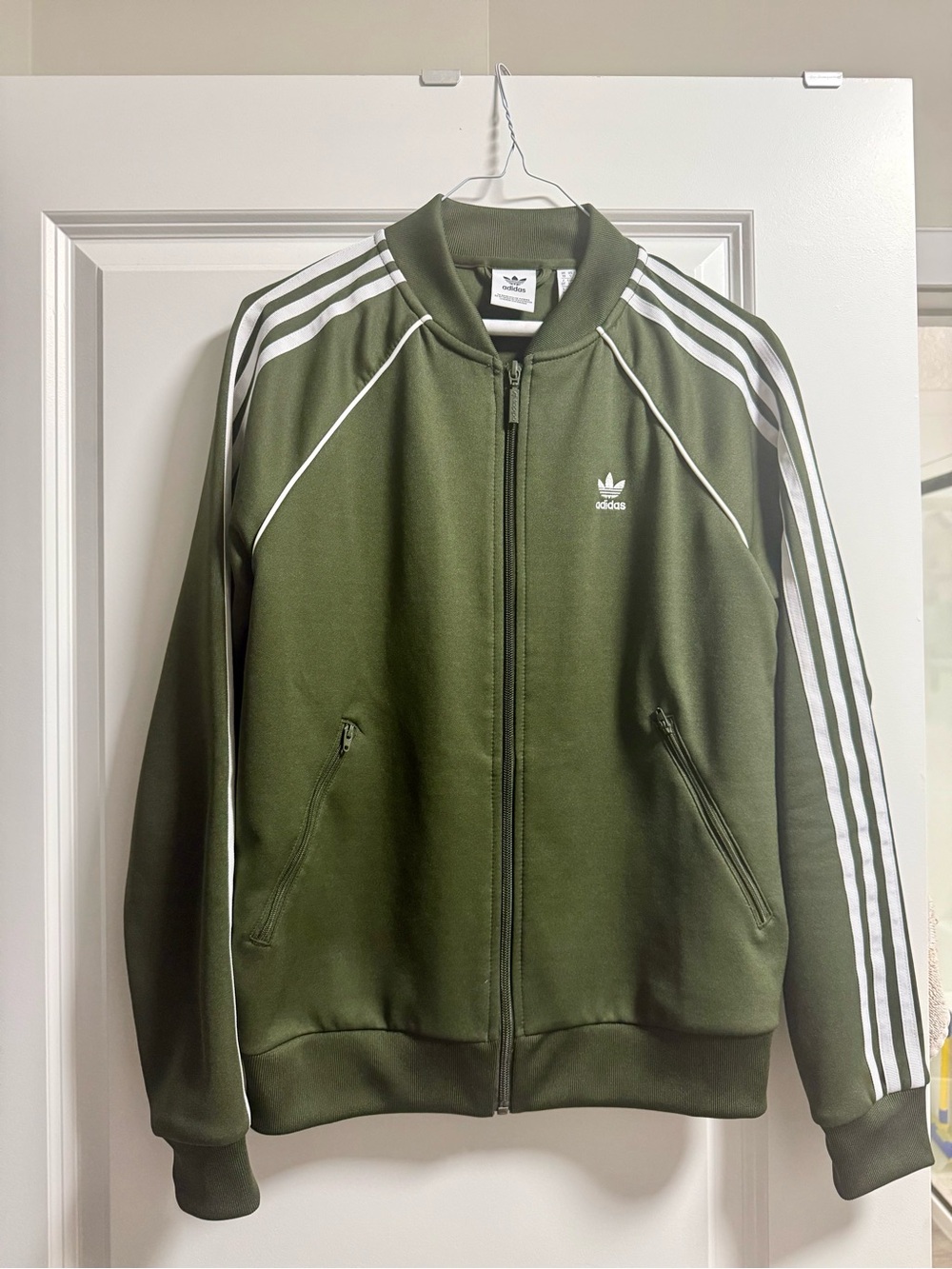 adidas Olive Green Bomber Jacket with White Stripes